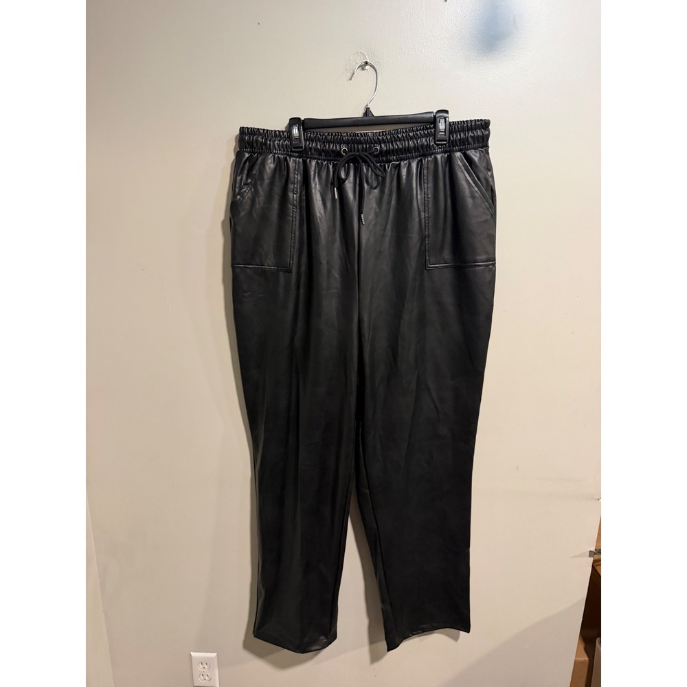 Chances R New York Faux Leather Joggers Black High Waist Drawstring Pants 3X